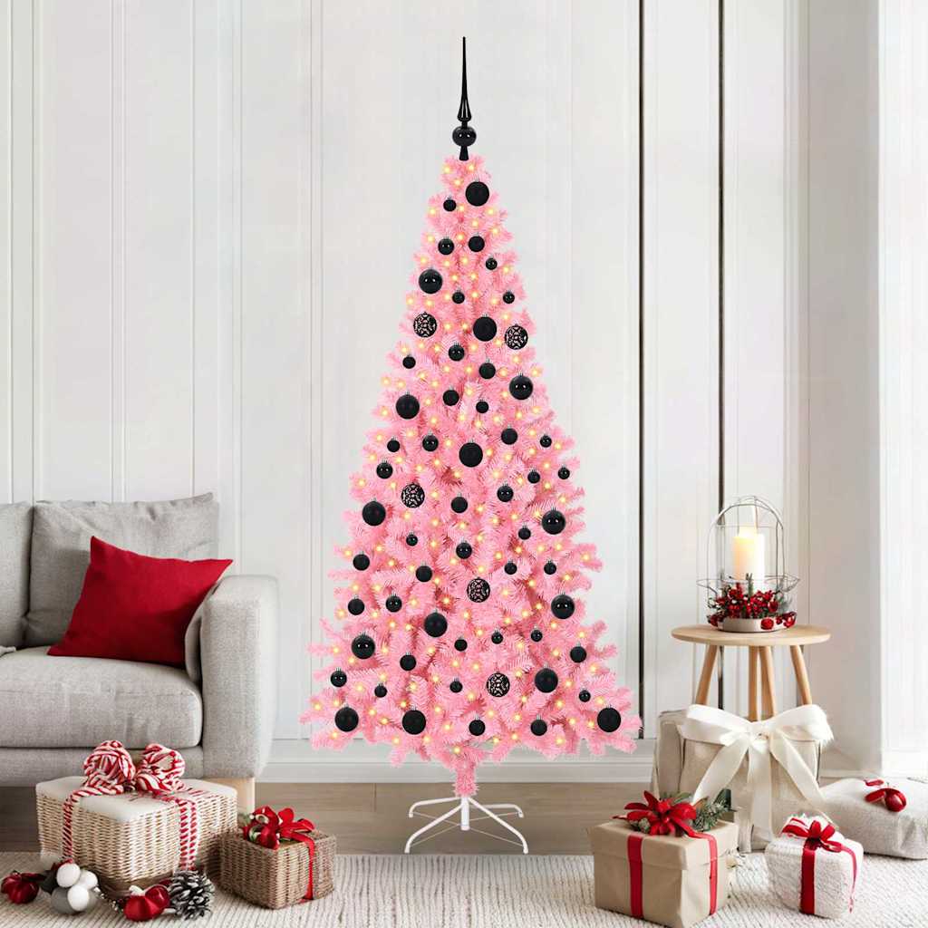 Vidaxl kerstboom met 300 led met standaard roze 180 cm pvc