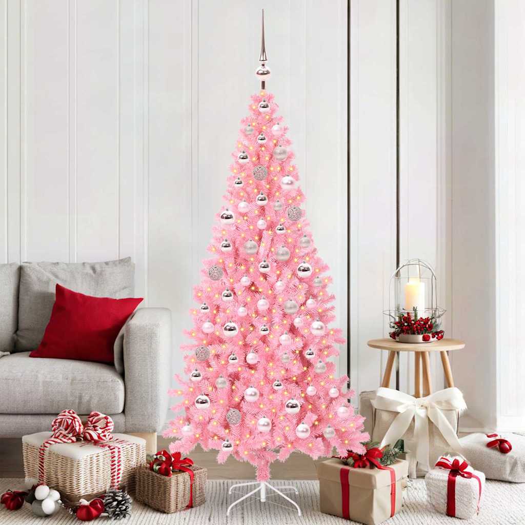 Albero di Natale VidaXL con 300 LED con PVC standard rosa da 180 cm