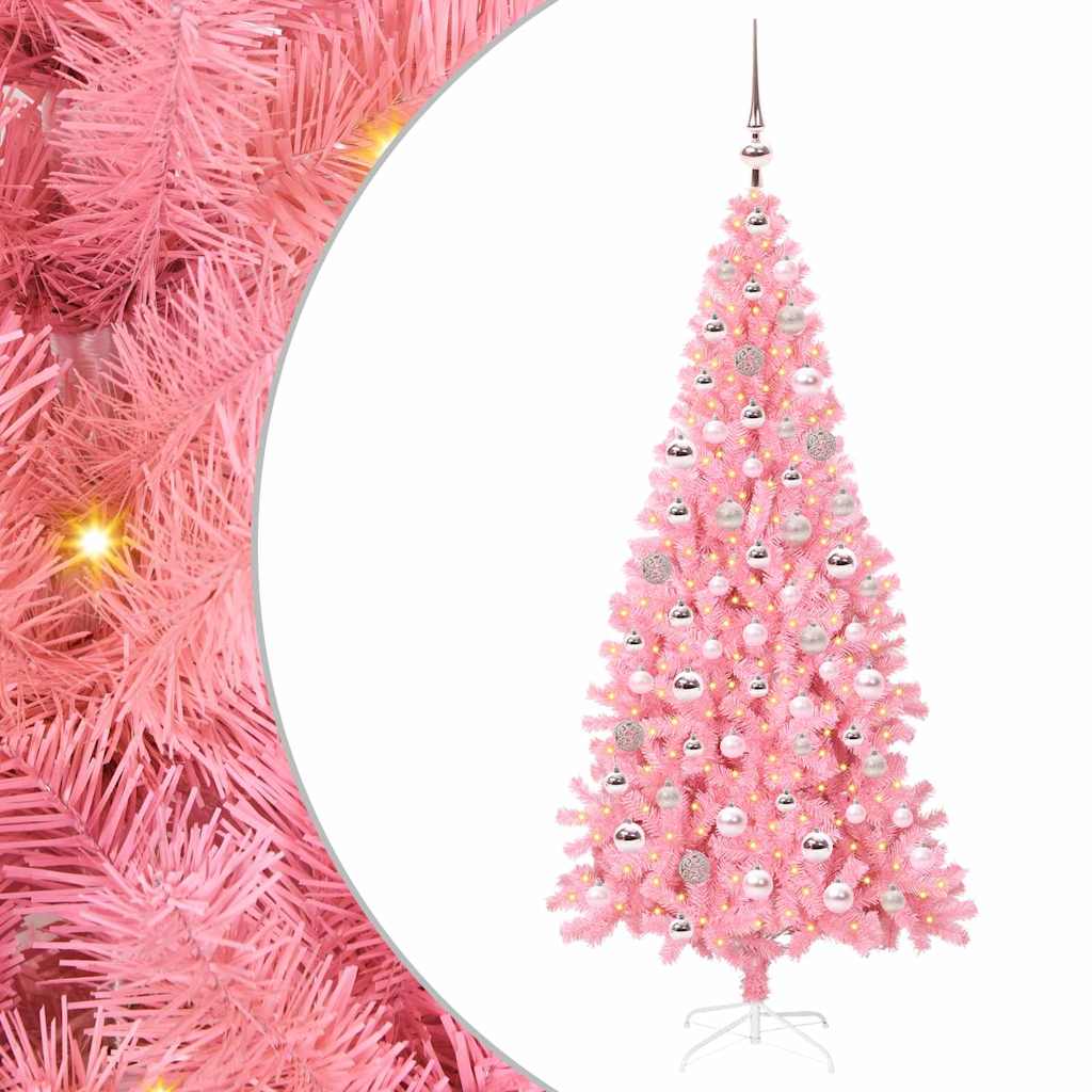Albero di Natale VidaXL con 300 LED con PVC standard rosa da 180 cm