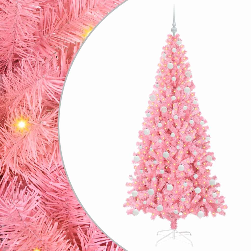 Albero di Natale VidaXL con 300 LED con PVC standard rosa da 180 cm