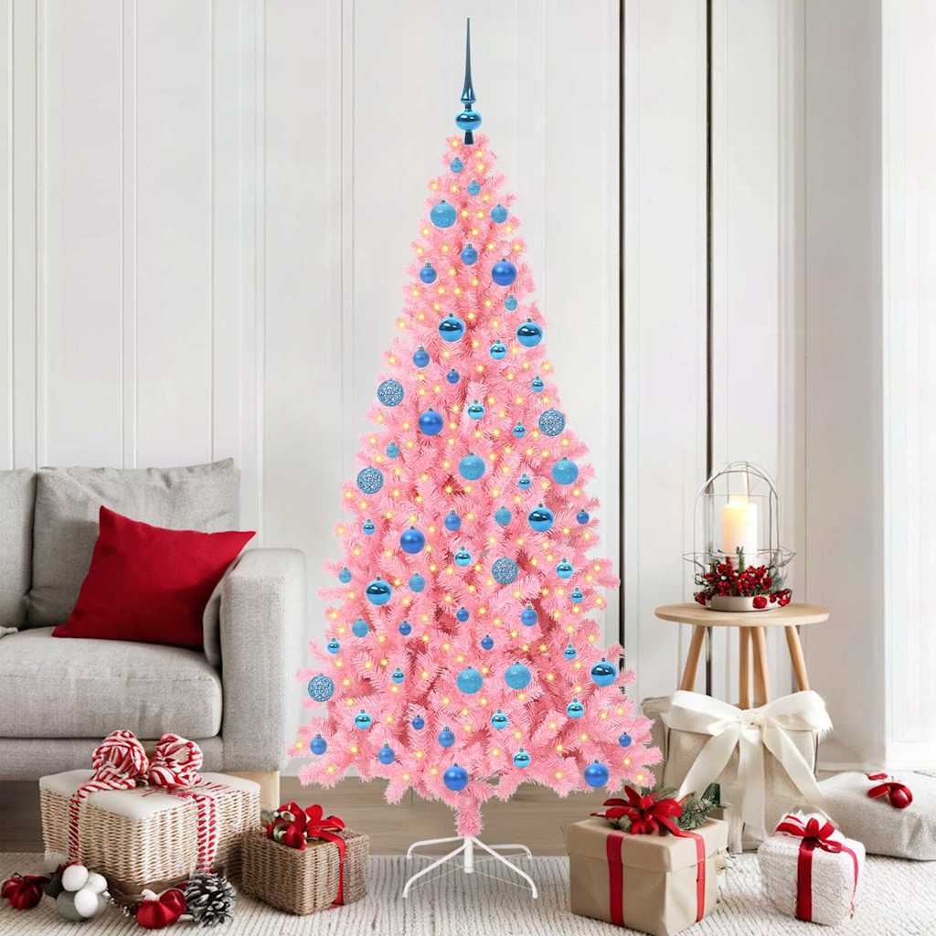 Albero di Natale VidaXL con 300 LED con PVC standard rosa da 180 cm