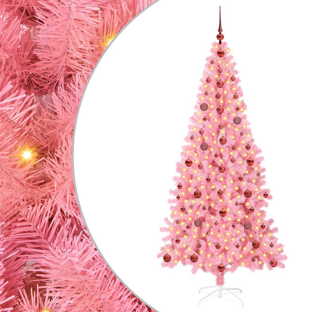 Vidaxl kerstboom met 300 led met standaard roze 210 cm pvc