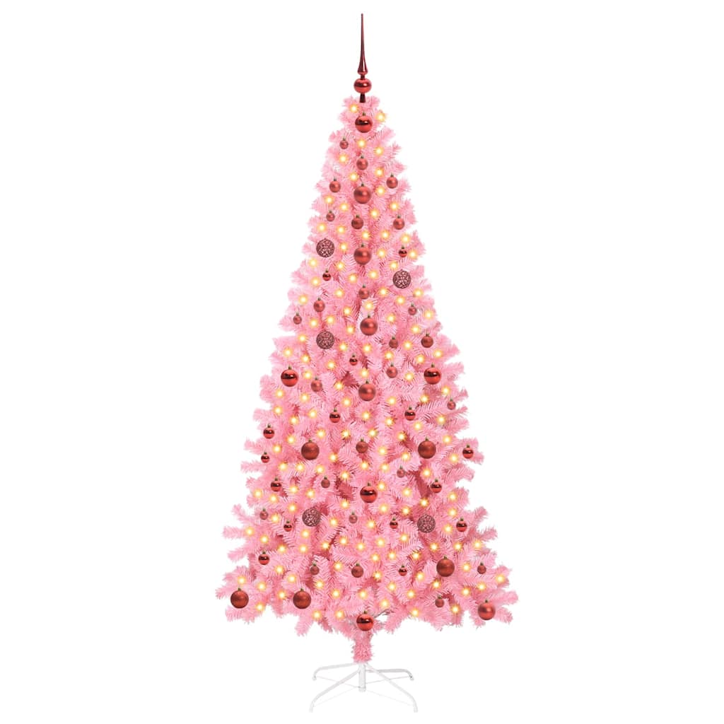 Vidaxl kerstboom met 300 led met standaard roze 210 cm pvc