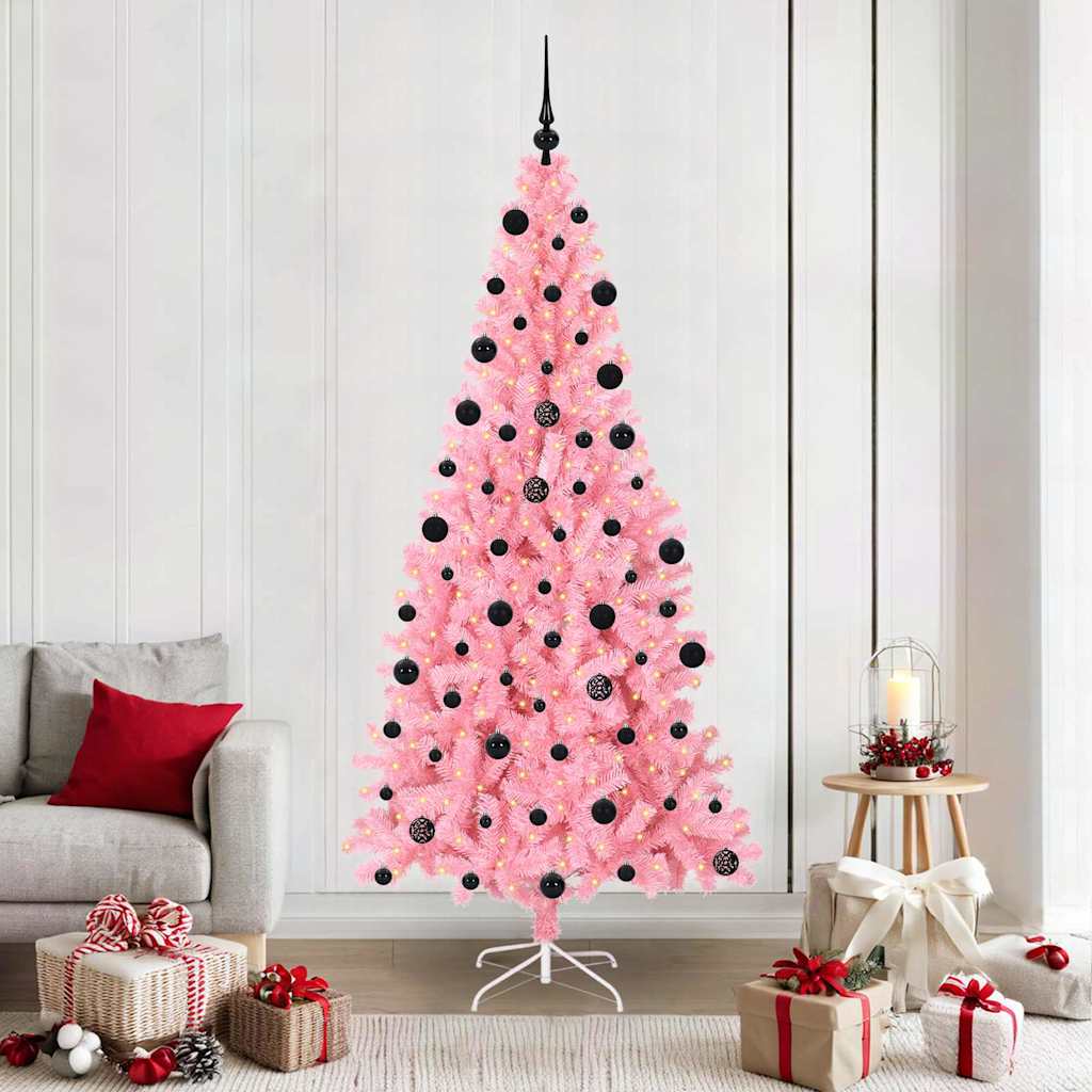 Albero di Natale VidaXL con 300 LED con PVC standard rosa da 210 cm