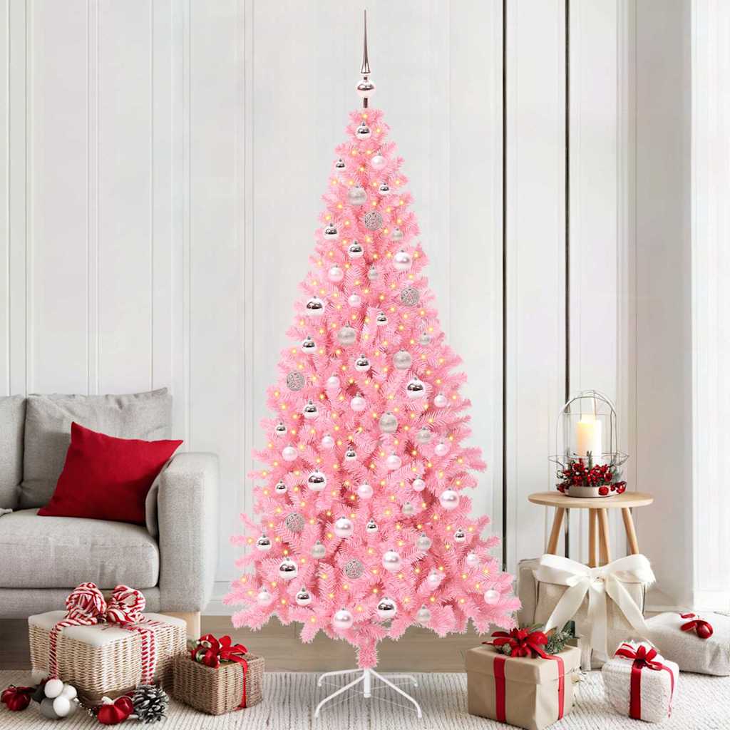 Vidaxl kerstboom met 300 led met standaard roze 210 cm pvc