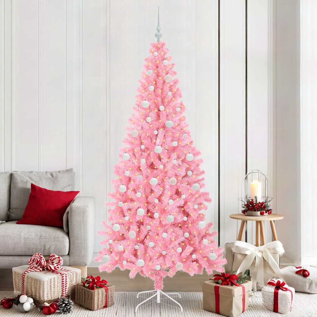 Vidaxl kerstboom met 300 led met standaard roze 210 cm pvc
