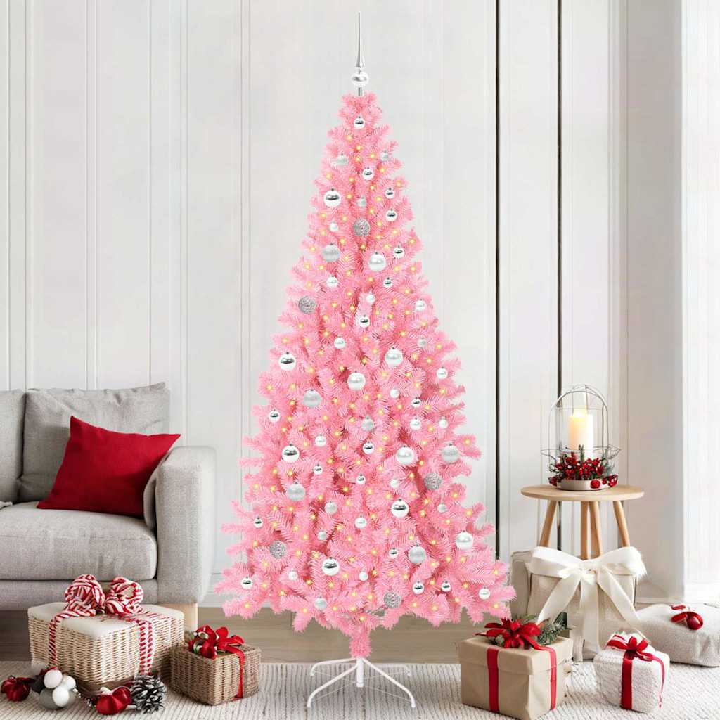 Vidaxl kerstboom met 300 led met standaard roze 210 cm pvc