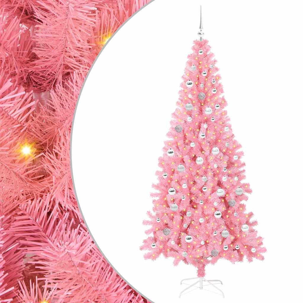 Albero di Natale VidaXL con 300 LED con PVC standard rosa da 210 cm