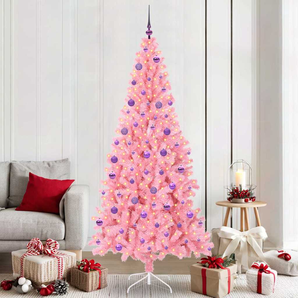 Vidaxl kerstboom met 300 led met standaard roze 210 cm pvc