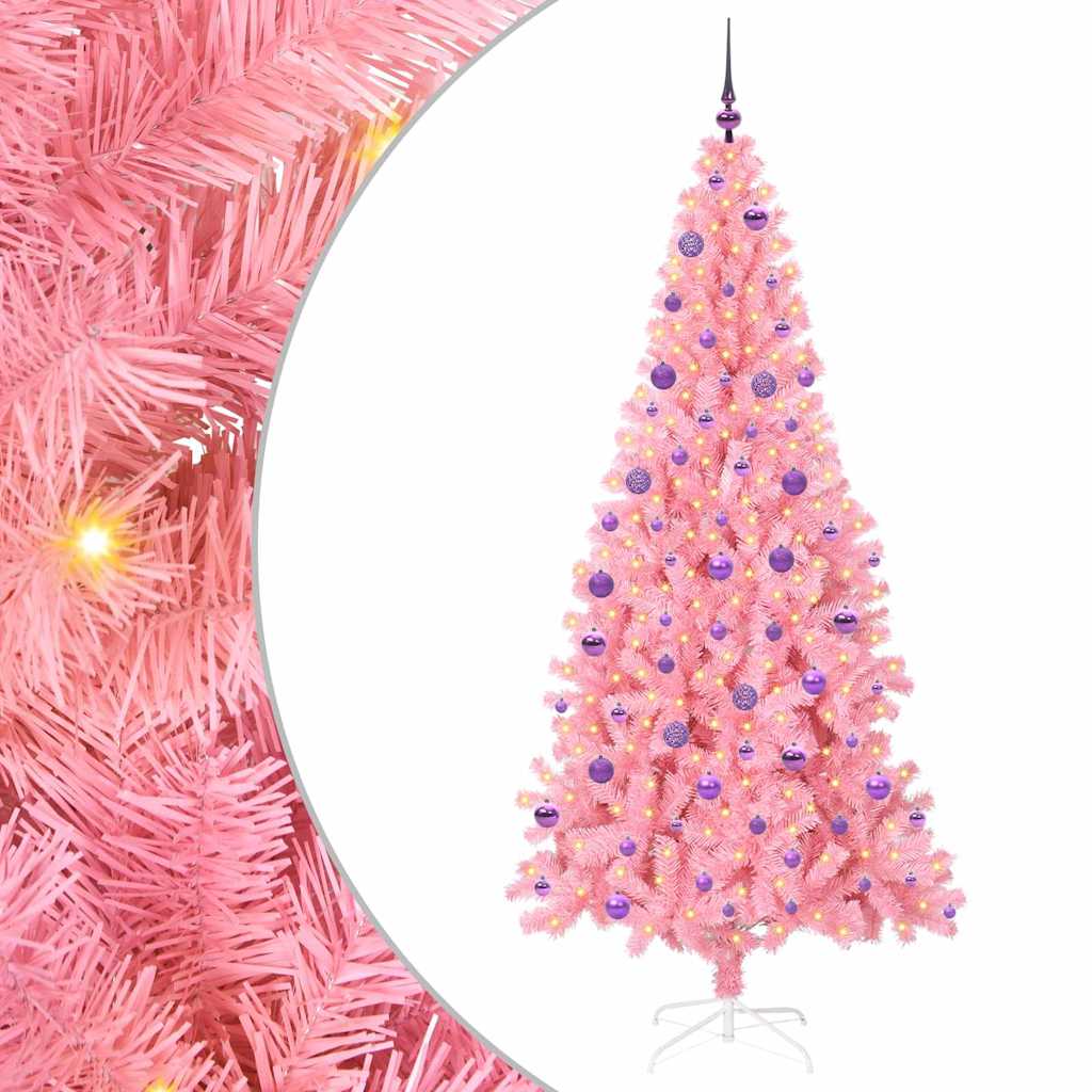 Árbol de Navidad VidaXL con 300 LED con PVC estándar rosa de 210 cm