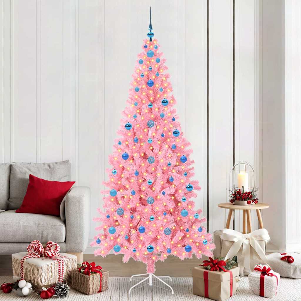 Albero di Natale VidaXL con 300 LED con PVC standard rosa da 210 cm