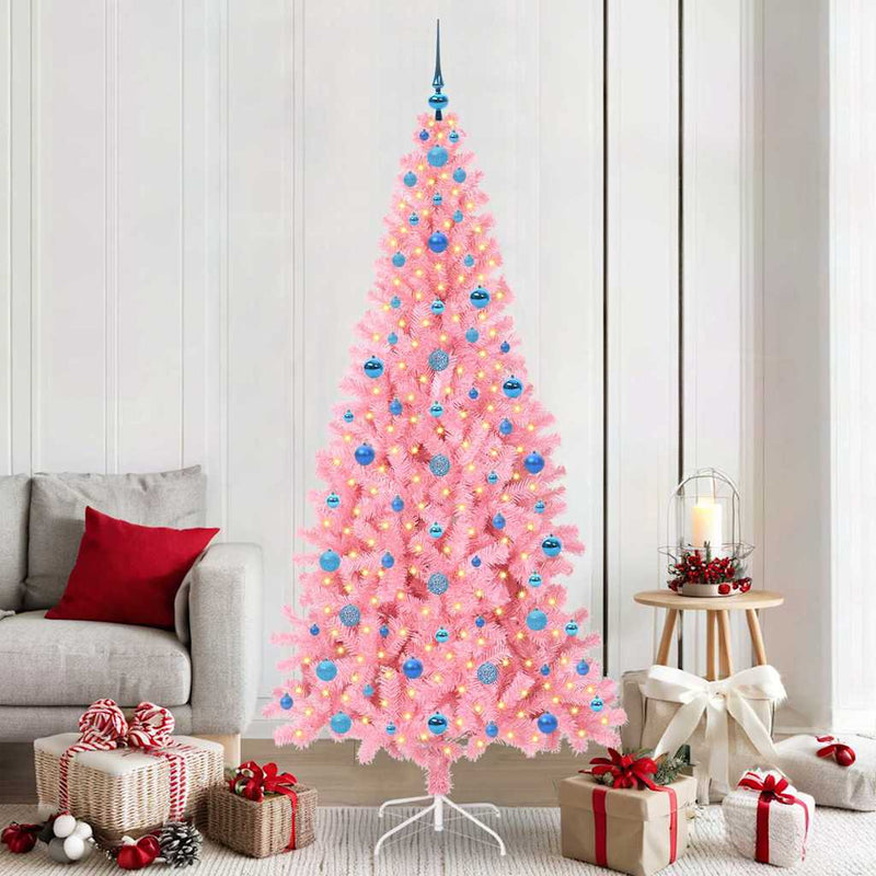 Vidaxl kerstboom met 300 led met standaard roze 210 cm pvc