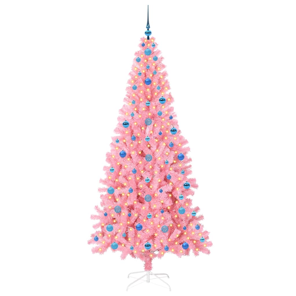 Vidaxl kerstboom met 300 led met standaard roze 210 cm pvc