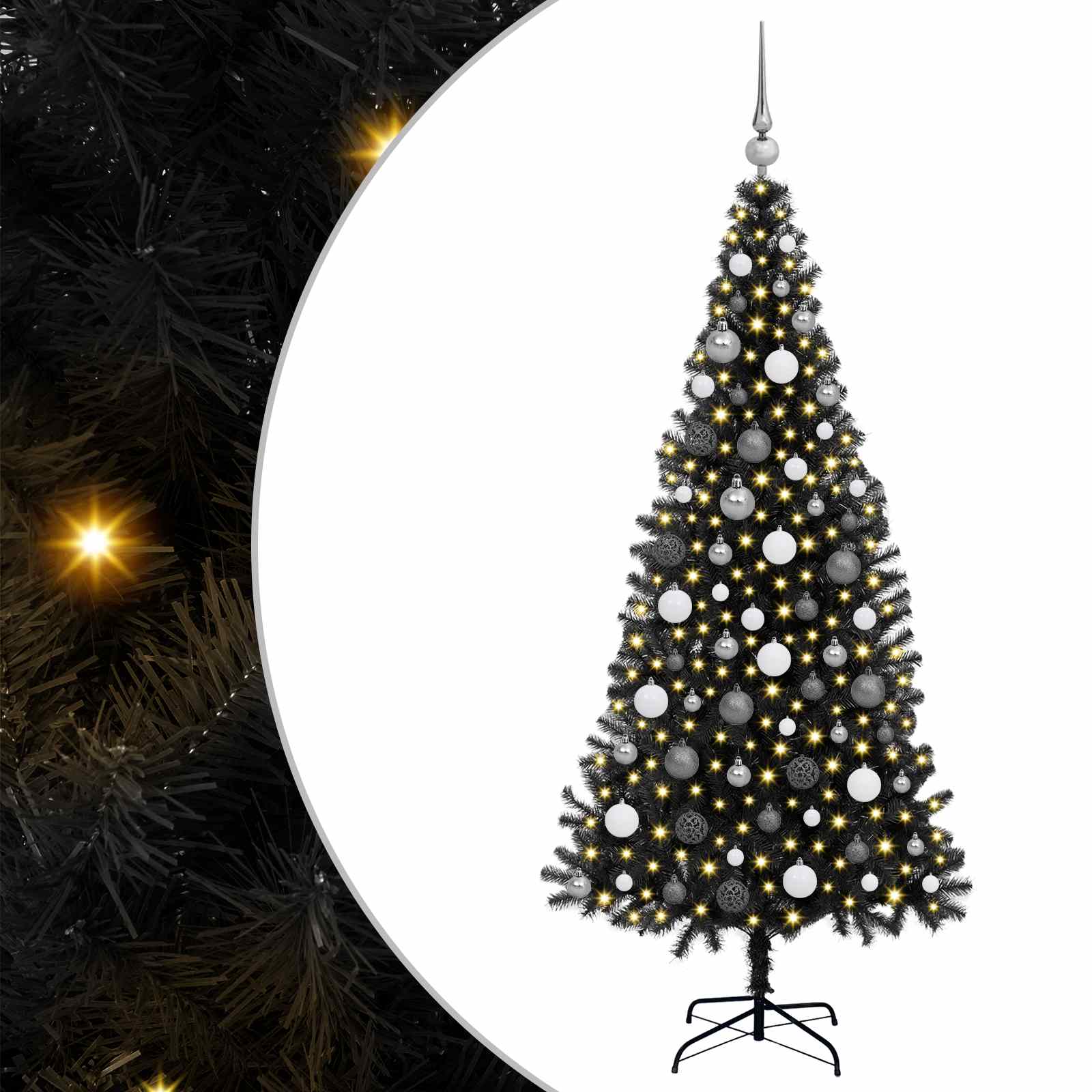 Albero di Natale VidaXL con 300 LED con PVC standard nero da 180 cm