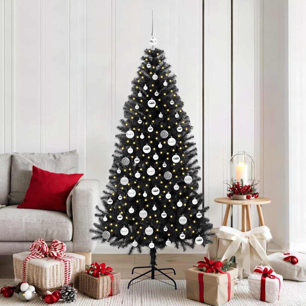 Albero di Natale VidaXL con 300 LED con PVC standard nero da 180 cm