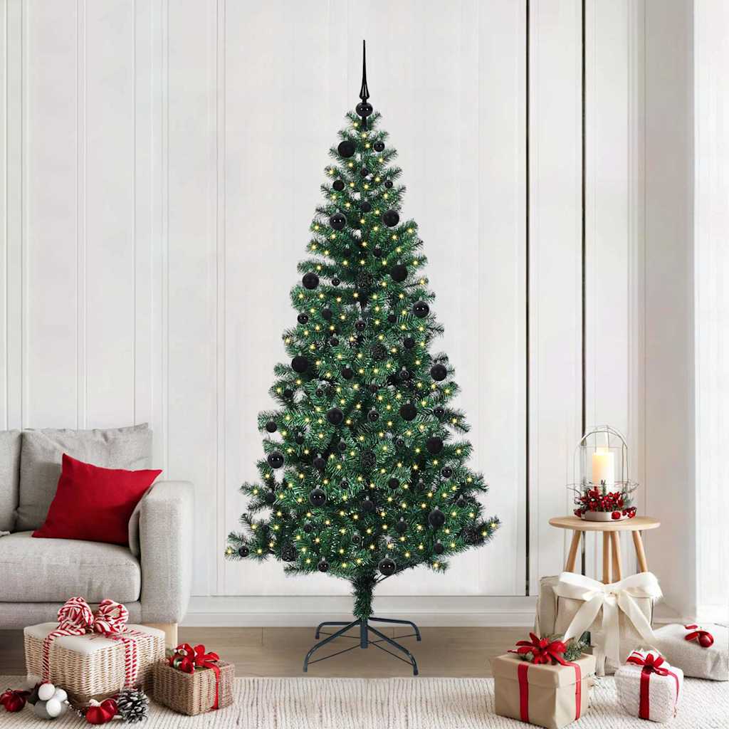 Vidaxl kunstmatig voorverlicht kerstboom groen 210 cm pvc en metaal