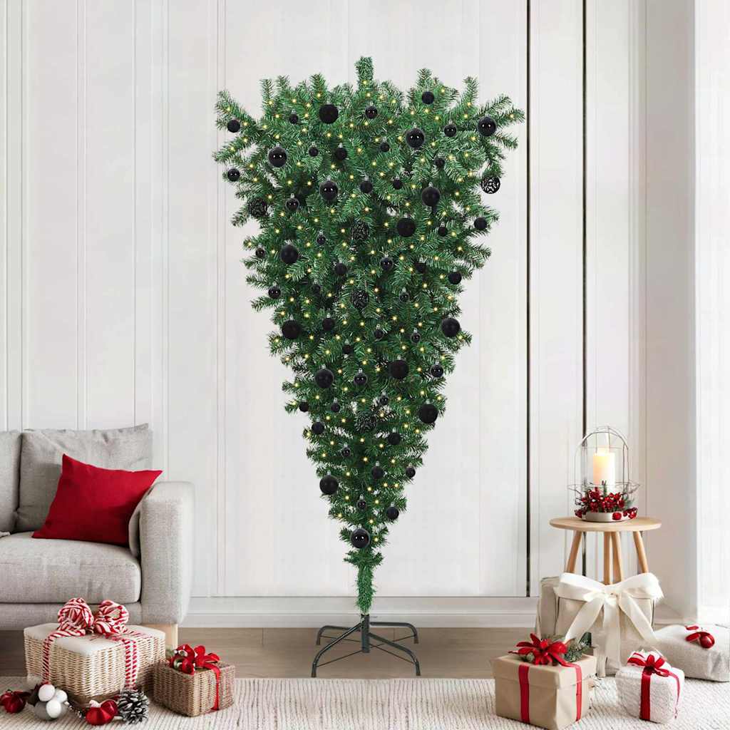 VidaXL Albero di Natale artificiale capovolto con palline verdi 210 cm in PVC