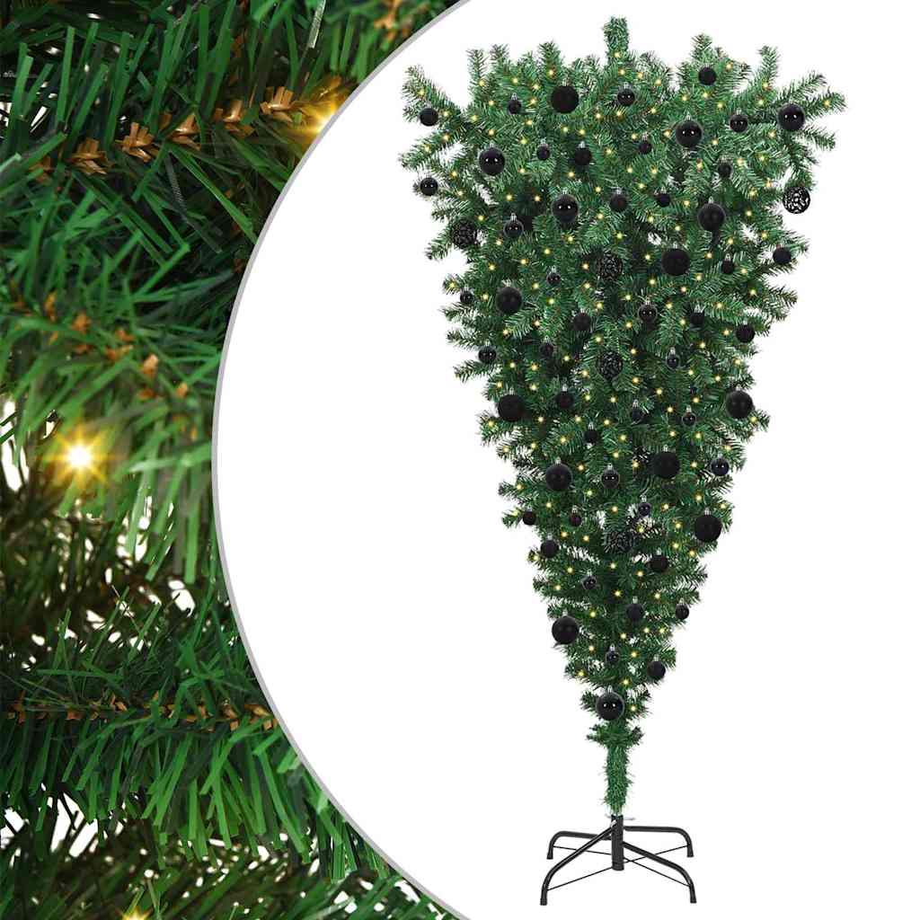 VidaXL Albero di Natale artificiale capovolto con palline verdi 210 cm in PVC