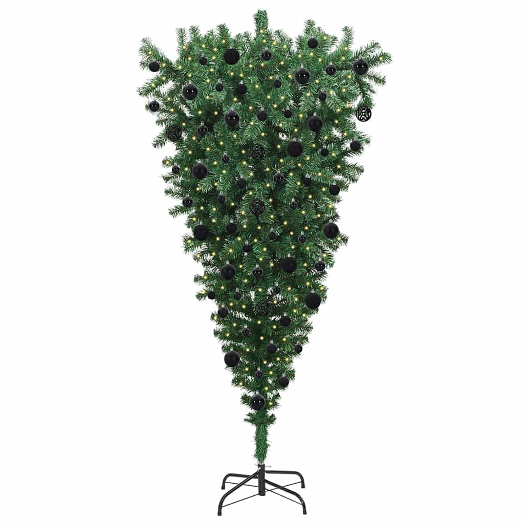 VidaXL Albero di Natale artificiale capovolto con palline verdi 210 cm in PVC