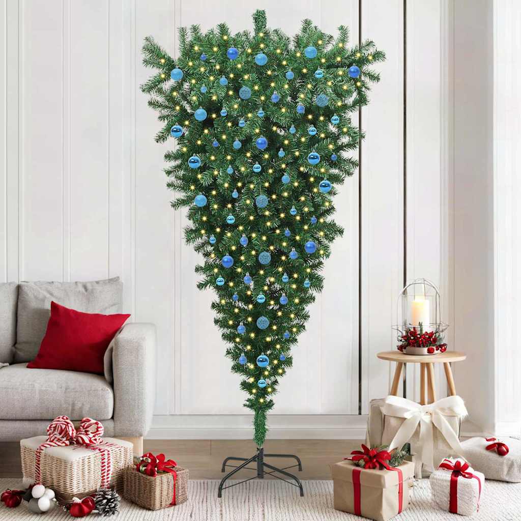 VidaXL árbol de Navidad artificial invertido con juego de bolas verde 210 cm PVC
