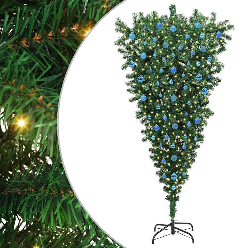 VidaXL árbol de Navidad artificial invertido con juego de bolas verde 210 cm PVC