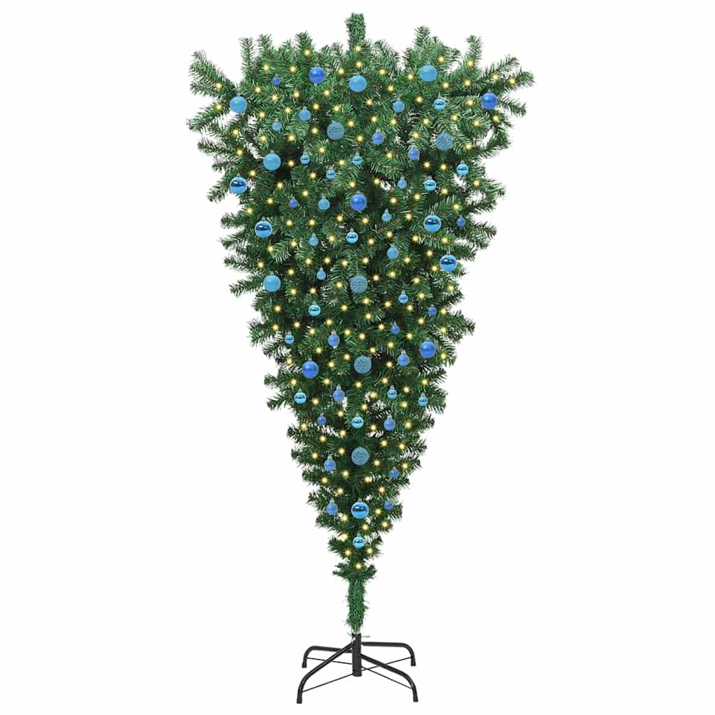 VidaXL árbol de Navidad artificial invertido con juego de bolas verde 210 cm PVC