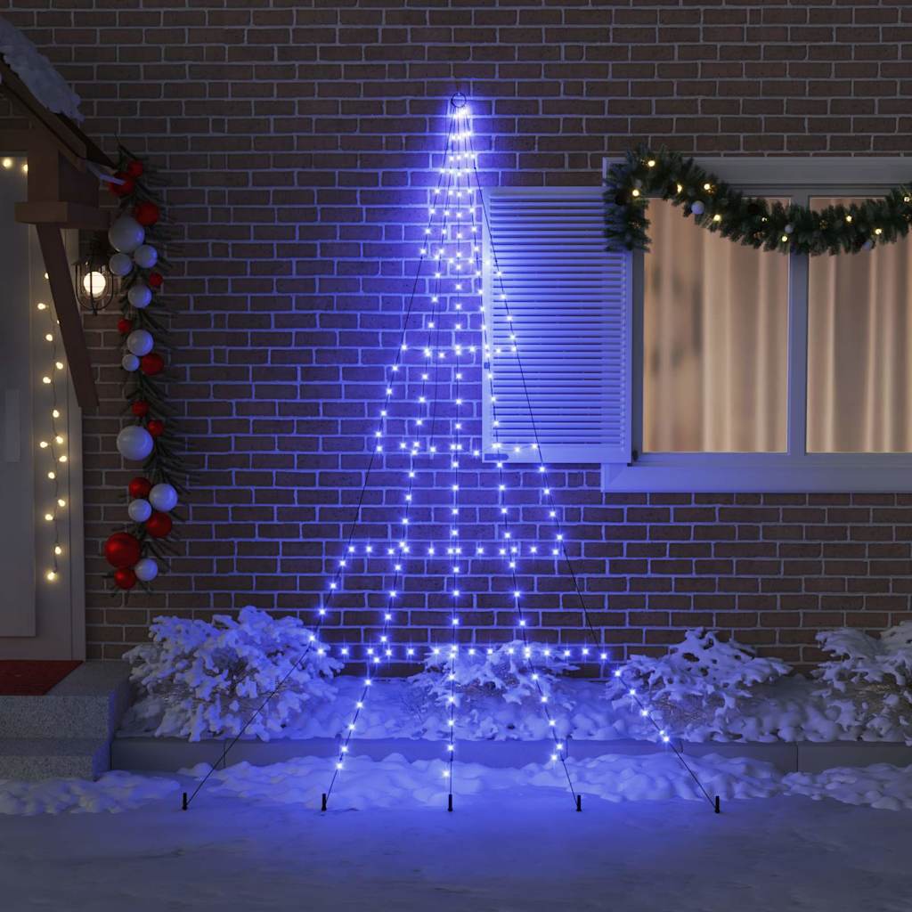 Vidaxl led kerstboom met grondspiesjes met 168 led blauw 306 cm metaal