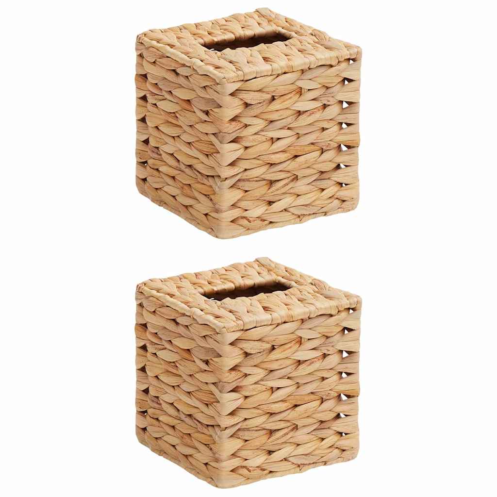 VidaXL funda para caja de pañuelos 2 uds jacinto de agua 14,5 x 14,5 x 15 cm natural