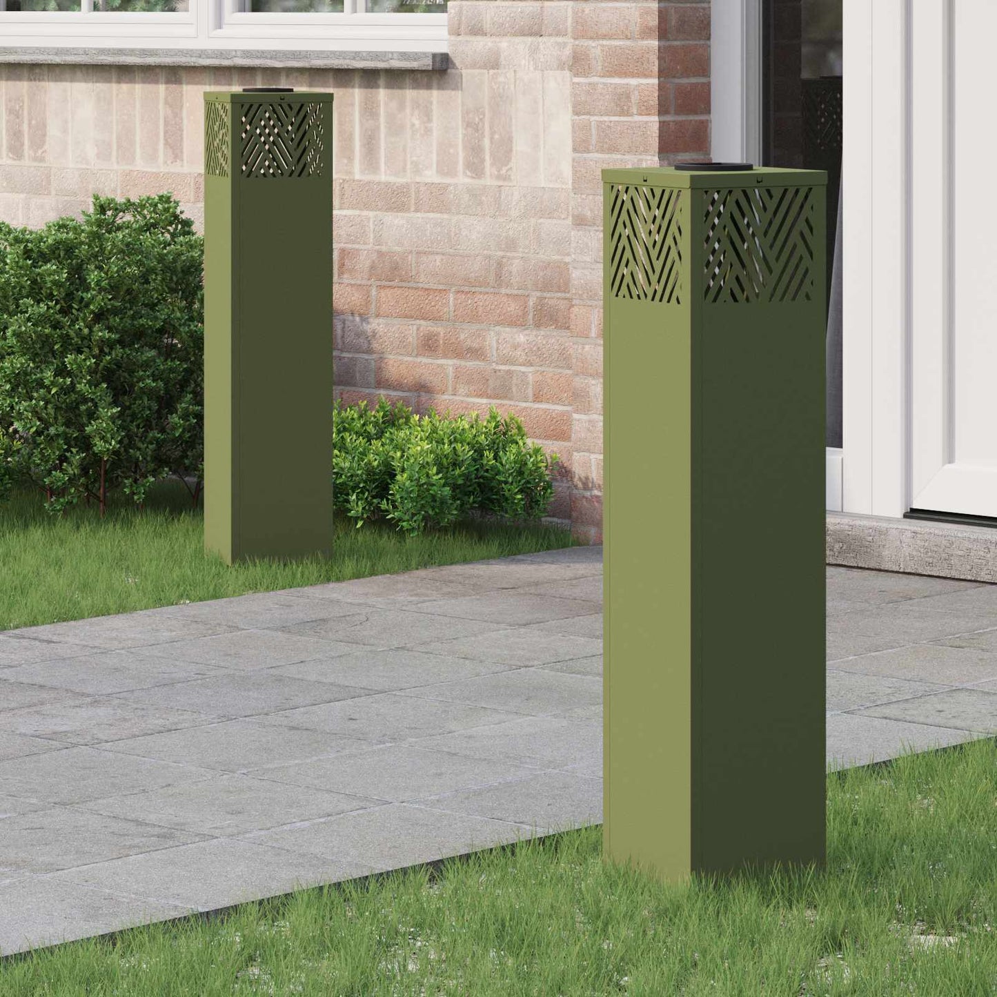 Luz de camino LED solar VidaXL 2 piezas acero laminado en frío verde oliva