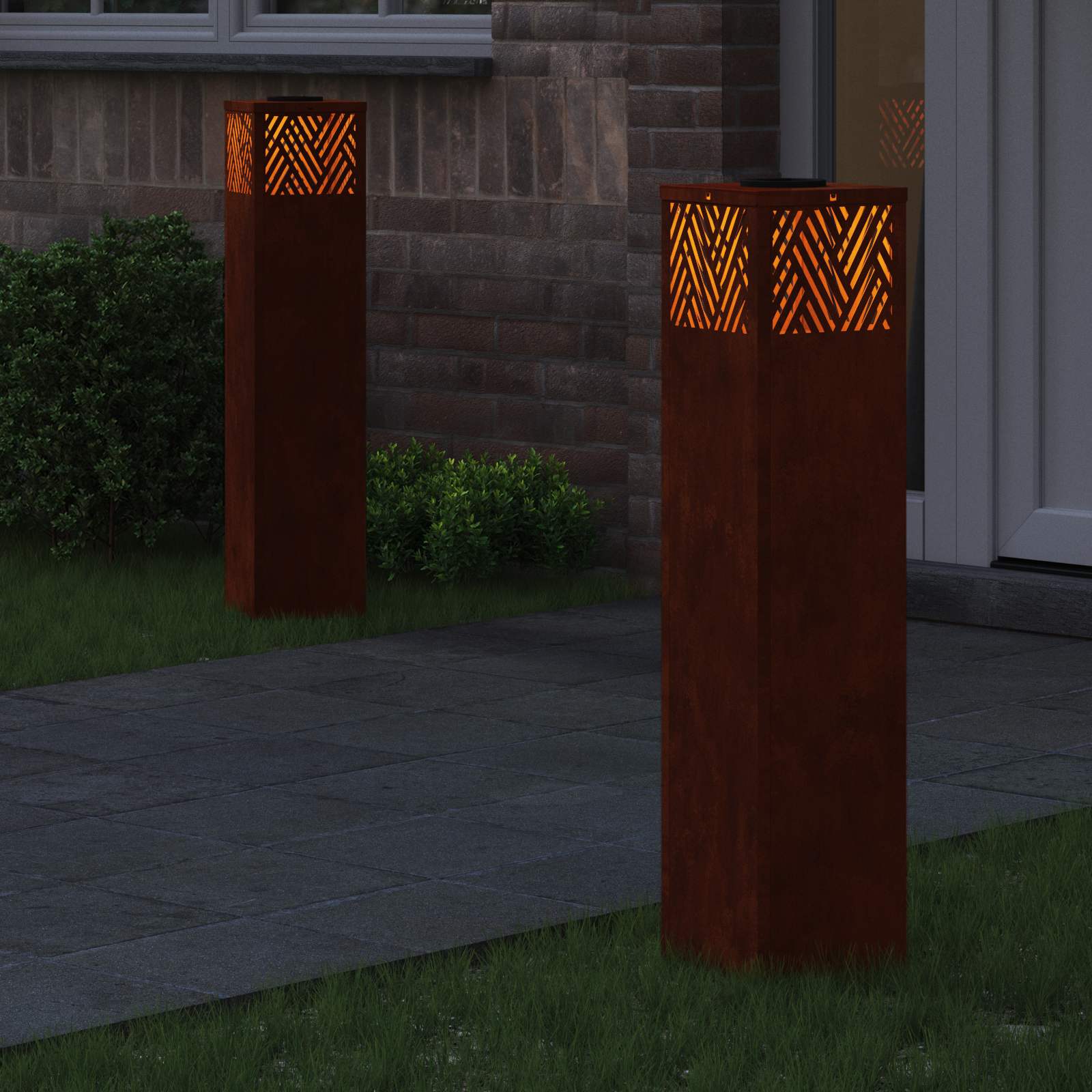 VidaXL lampione solare a led 2 pezzi in acciaio corten bronzo