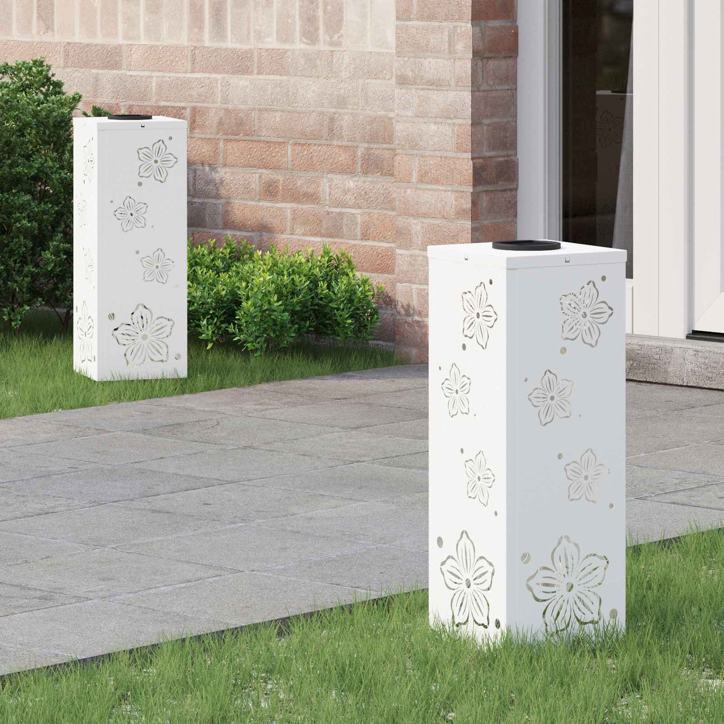Luz de camino LED solar VidaXL 2 piezas acero laminado en frío blanco