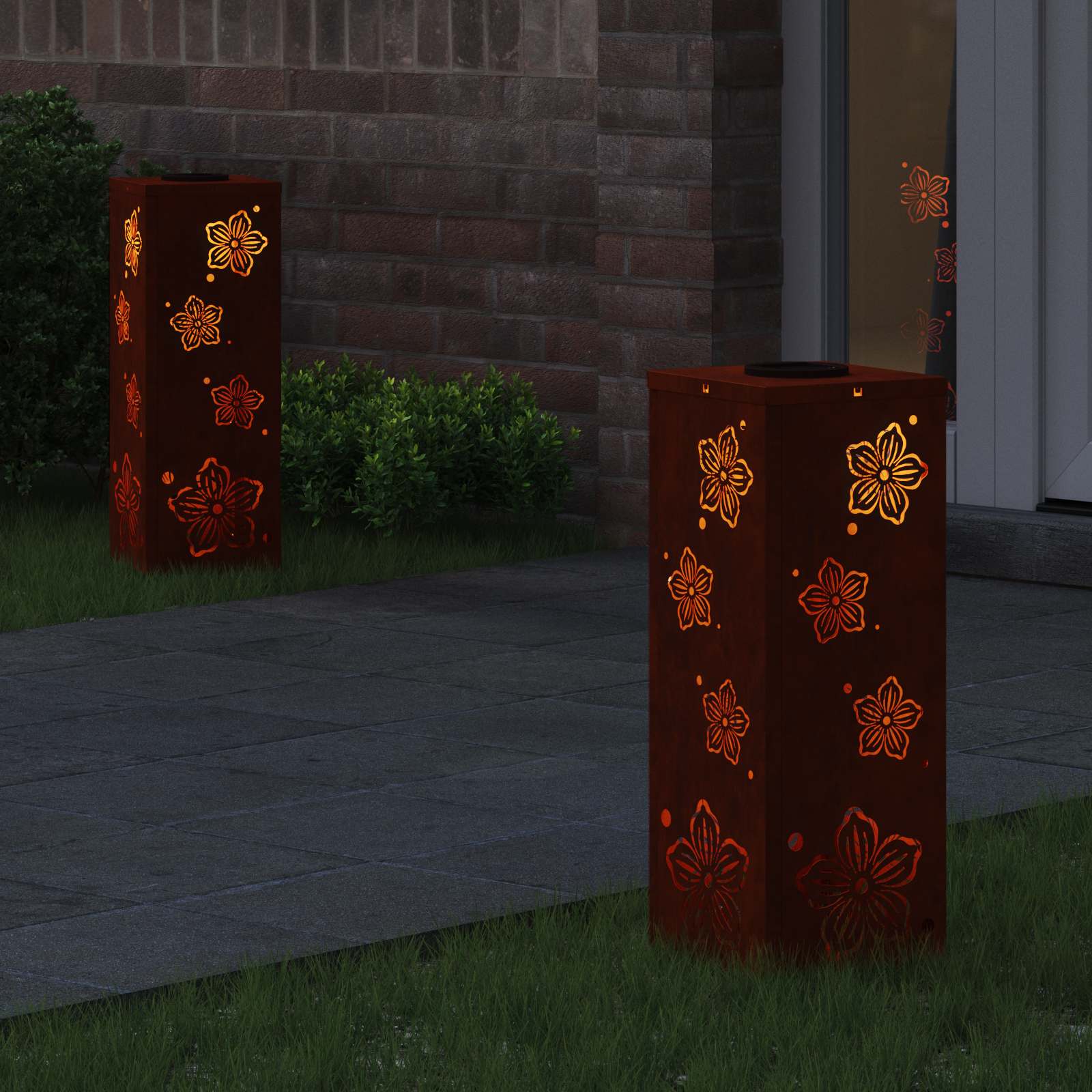 VidaXL lampione solare a led 2 pezzi in acciaio corten arrugginito
