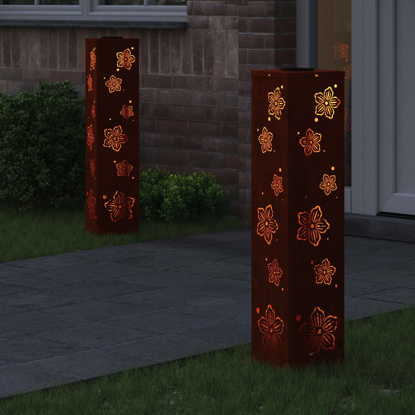 Luz de camino LED solar VidaXL 2 piezas acero corten oxidado