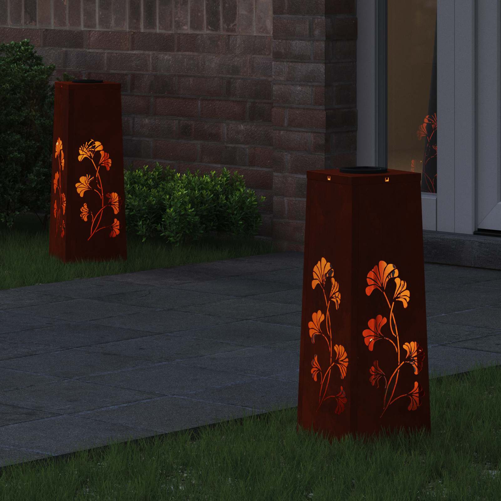 Luz de camino LED solar VidaXL 2 piezas acero corten oxidado