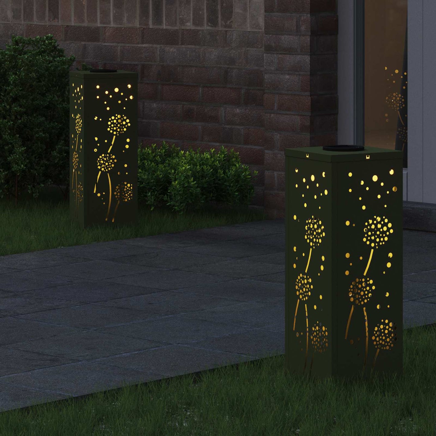 Vidaxl solar led pad licht 2 pcs olijf groen koudgewalst staal