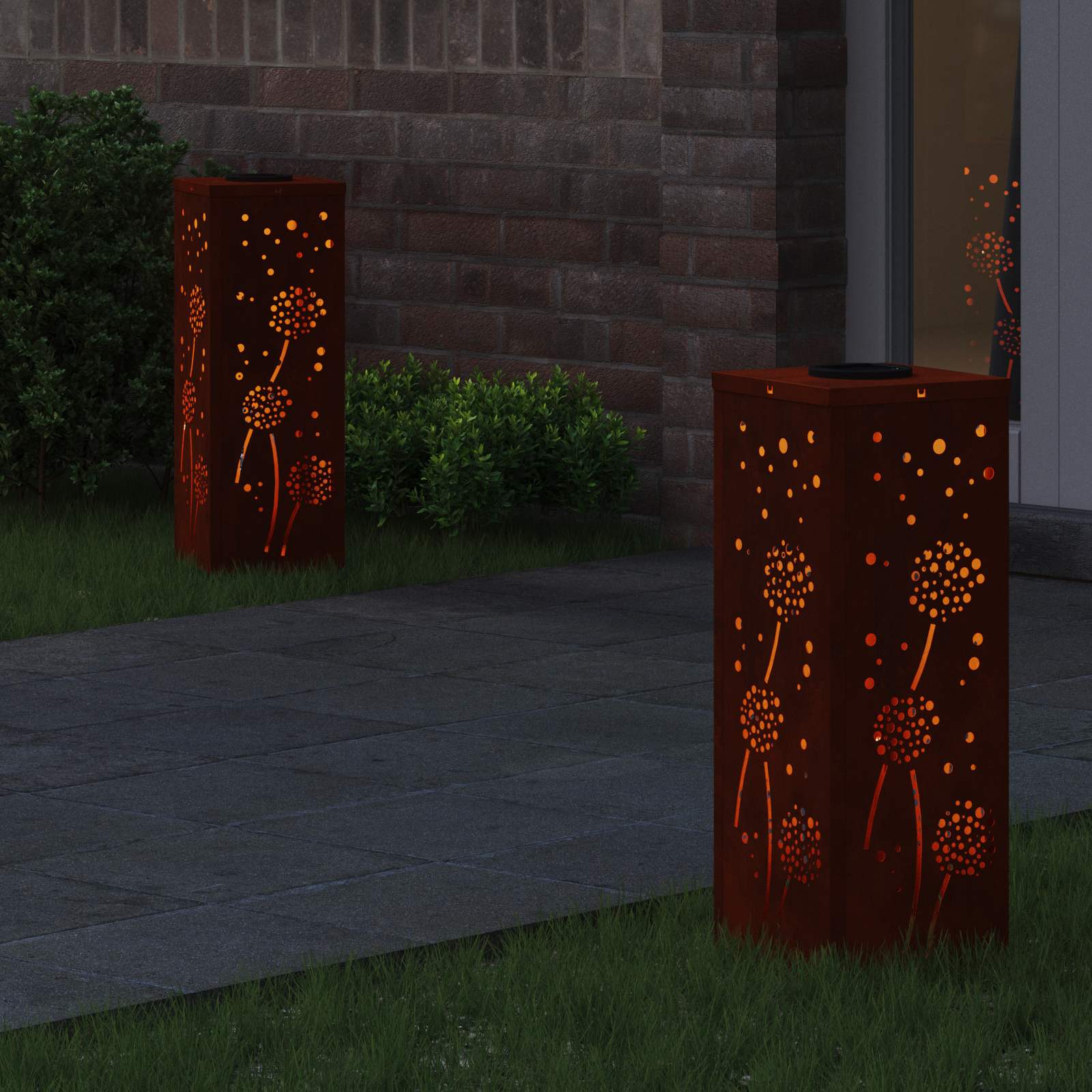 VidaXL lampione solare a led 2 pezzi in acciaio corten arrugginito