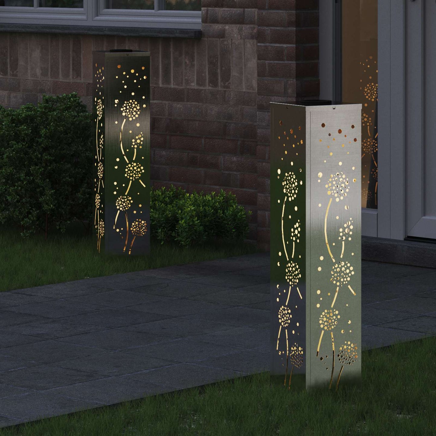 VidaXL lampione solare a led 2 pezzi in acciaio inossidabile argento
