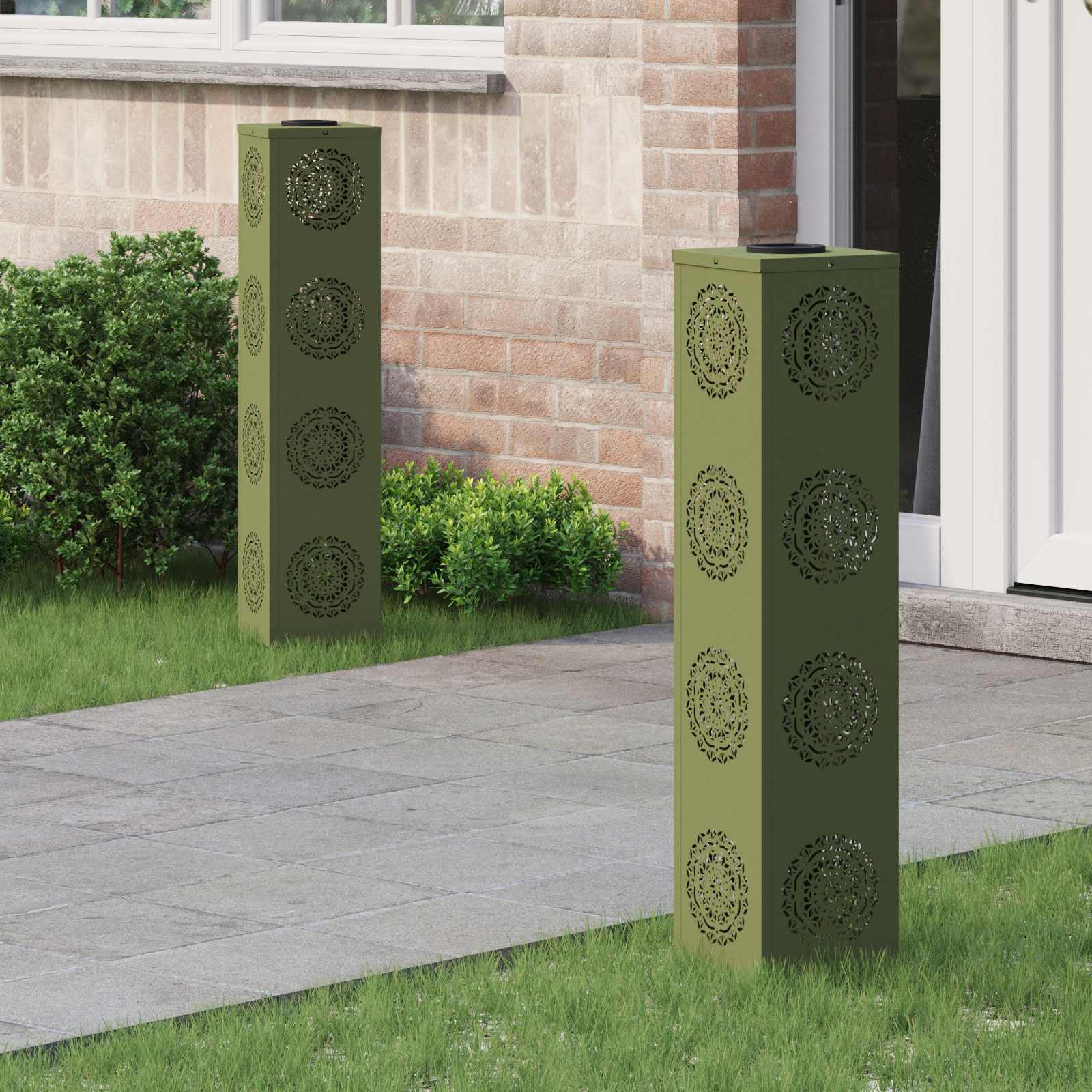 Vidaxl solar led pad licht 2 pcs olijf groen koudgewalst staal