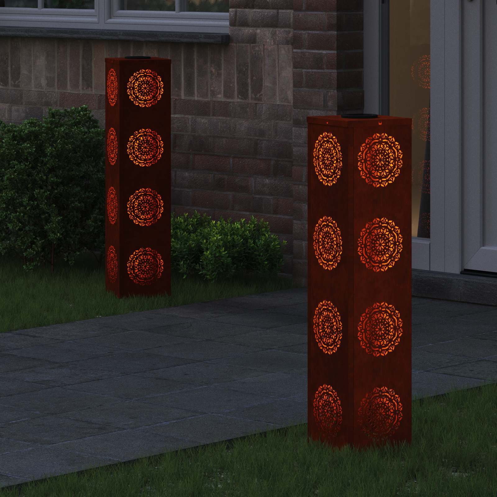 VidaXL lampione solare a led 2 pezzi in acciaio corten arrugginito