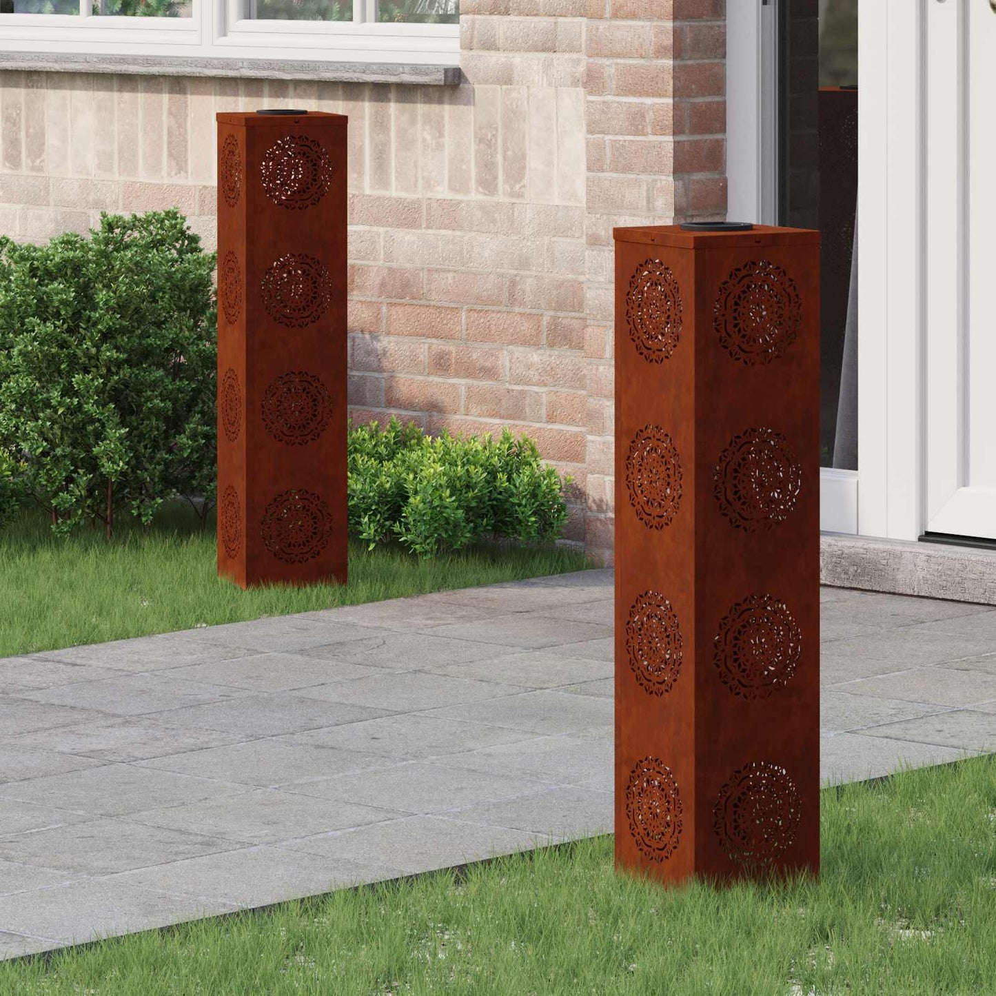 VidaXL lampione solare a led 2 pezzi in acciaio corten arrugginito