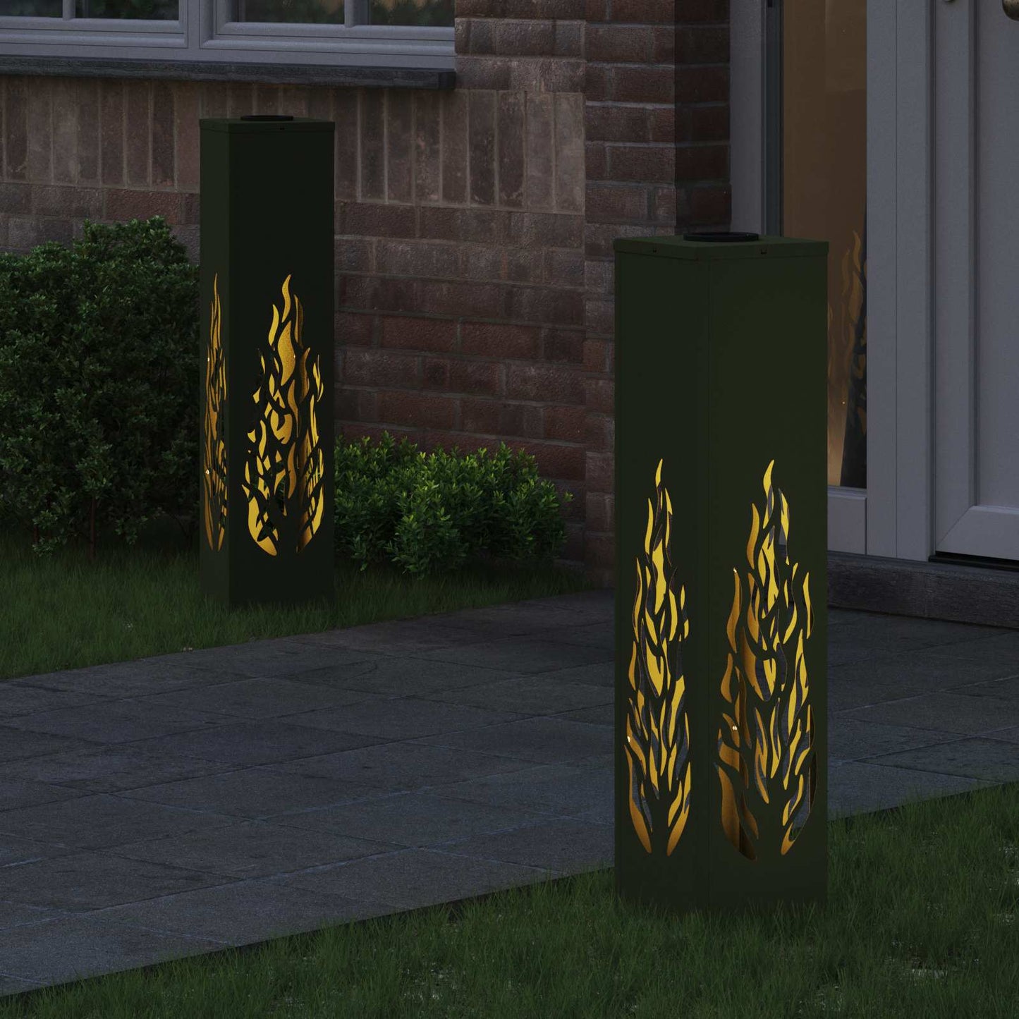Vidaxl solar led pad licht 2 pcs olijf groen koudgewalst staal
