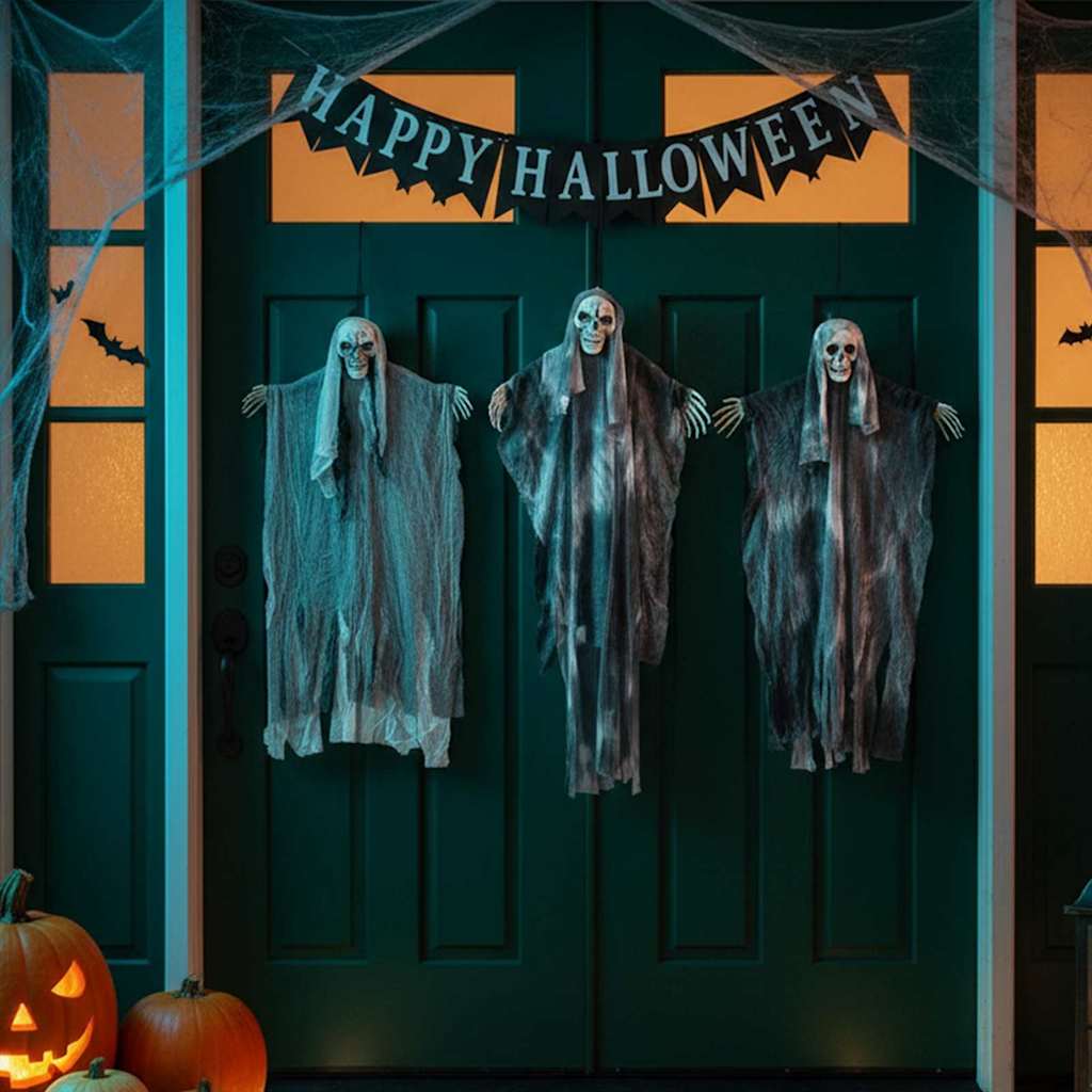 Vidaxl halloween hangende spook 3 pcs zwart 66 x 110 cm polyester