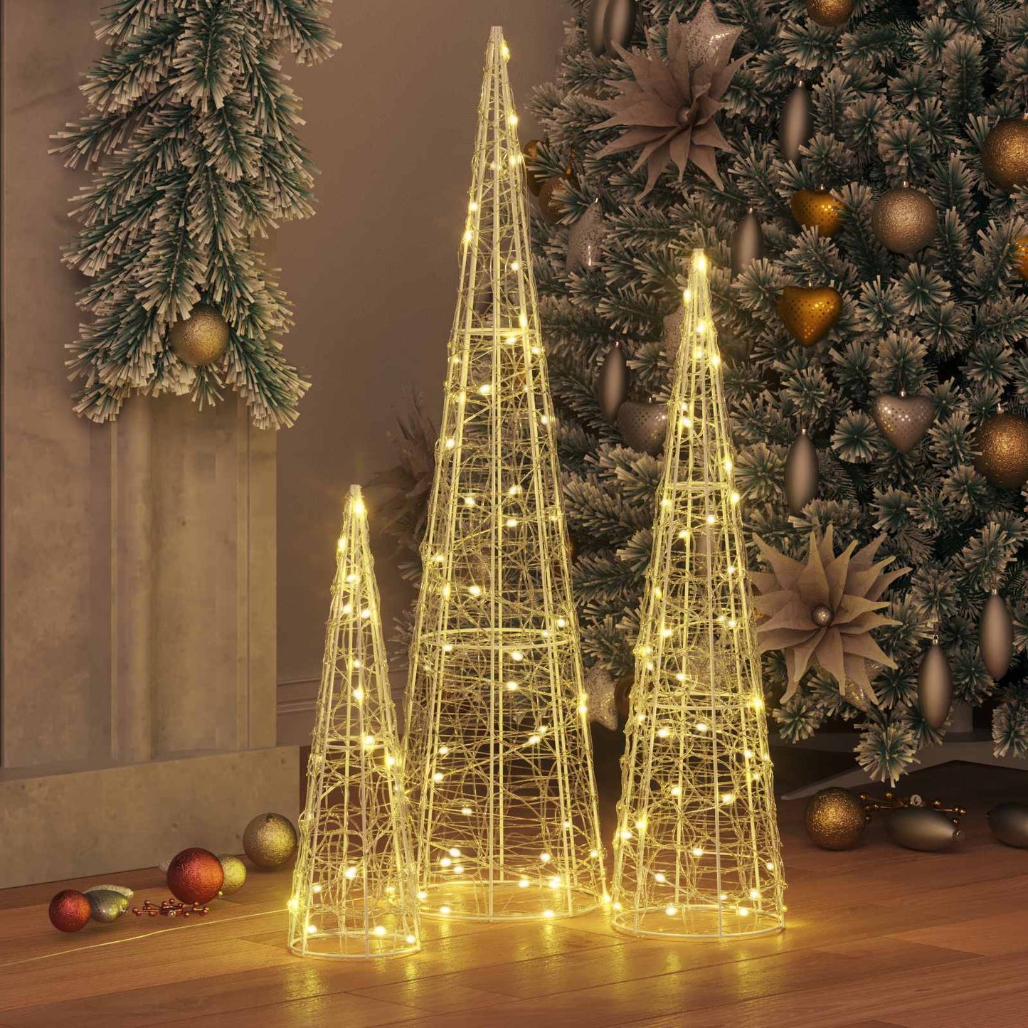 VidaXL Árbol de Navidad con 90 LED 3 piezas blanco cálido 20 x 20 x 80 cm acrílico