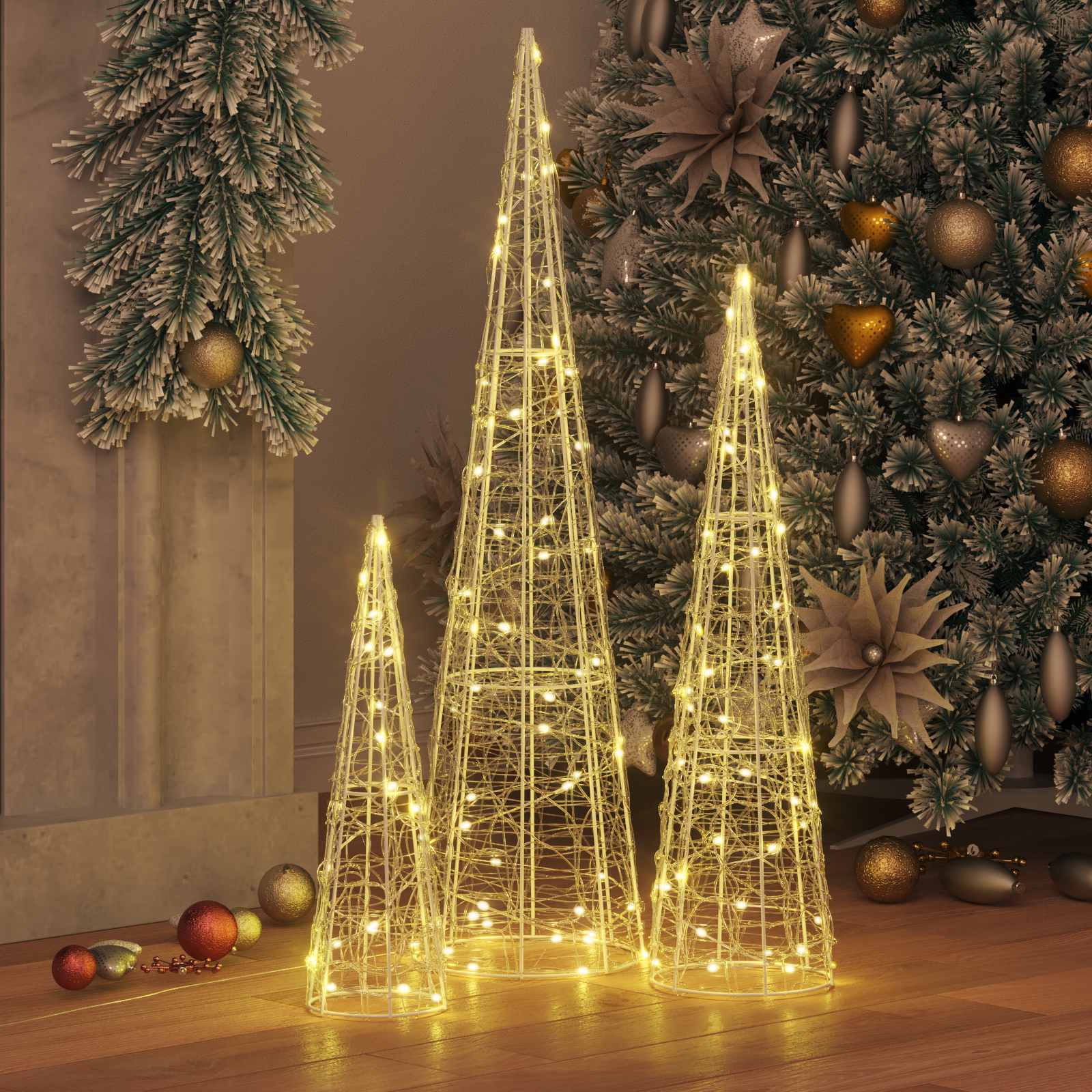 Vidaxl kerstboom met 90 led 3 pcs warmwit 20 x 20 x 80 cm acryl