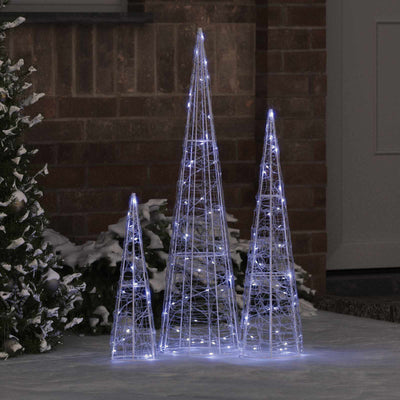 VidaXL Albero di Natale con 90 LED 3 pz bianco freddo 20 x 20 x 80 cm in acrilico