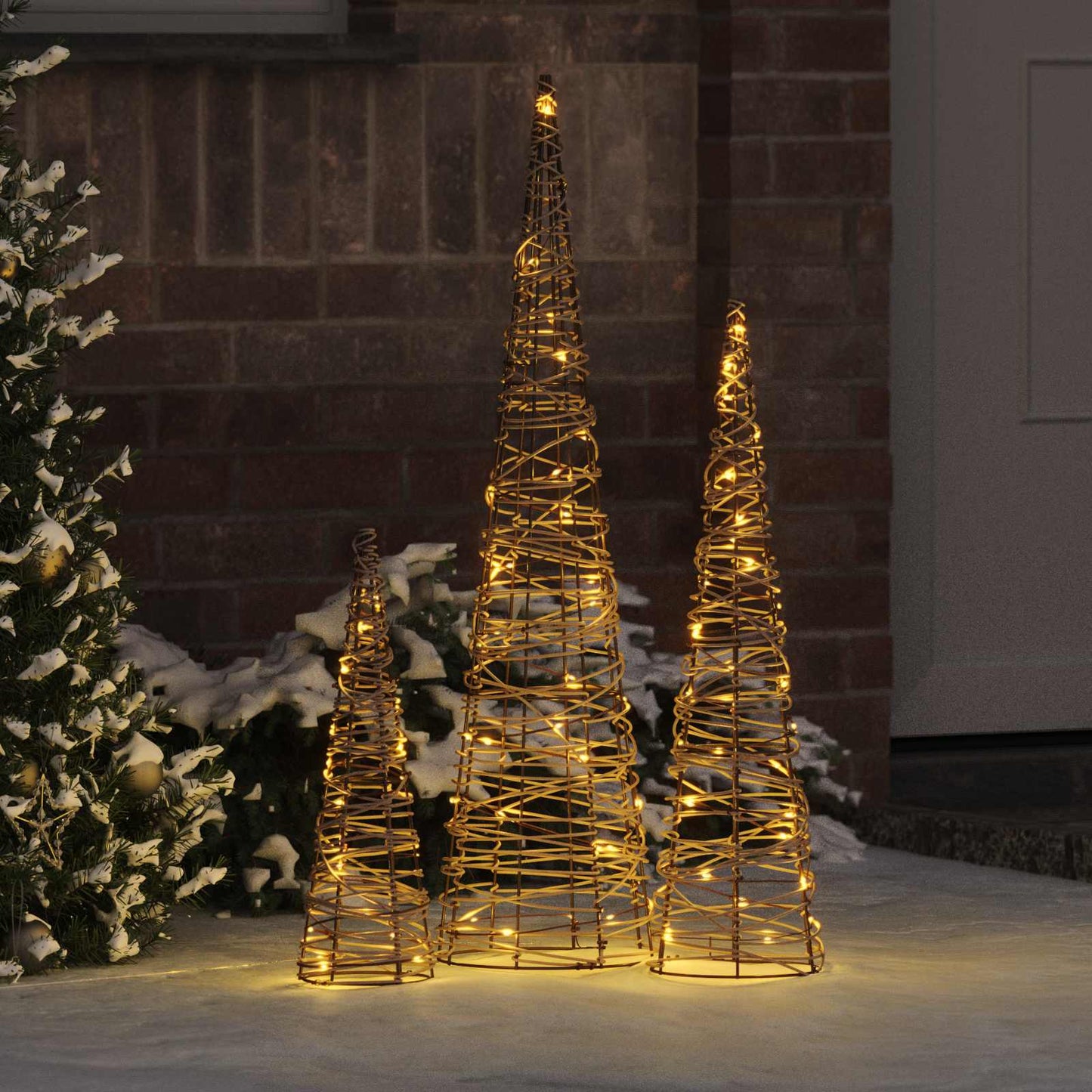 Vidaxl kerstboom met 90 led 3 pcs warmwit 20 x 20 x 80 cm rattan