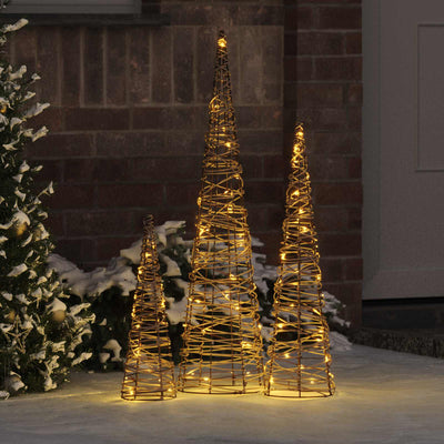 VidaXL Albero di Natale con 90 LED 3 pz bianco caldo 20 x 20 x 80 cm in rattan