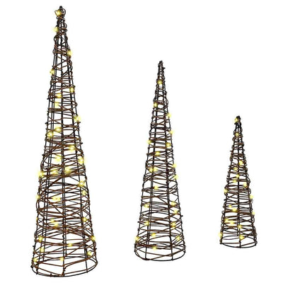 VidaXL Albero di Natale con 90 LED 3 pz bianco caldo 20 x 20 x 80 cm in rattan