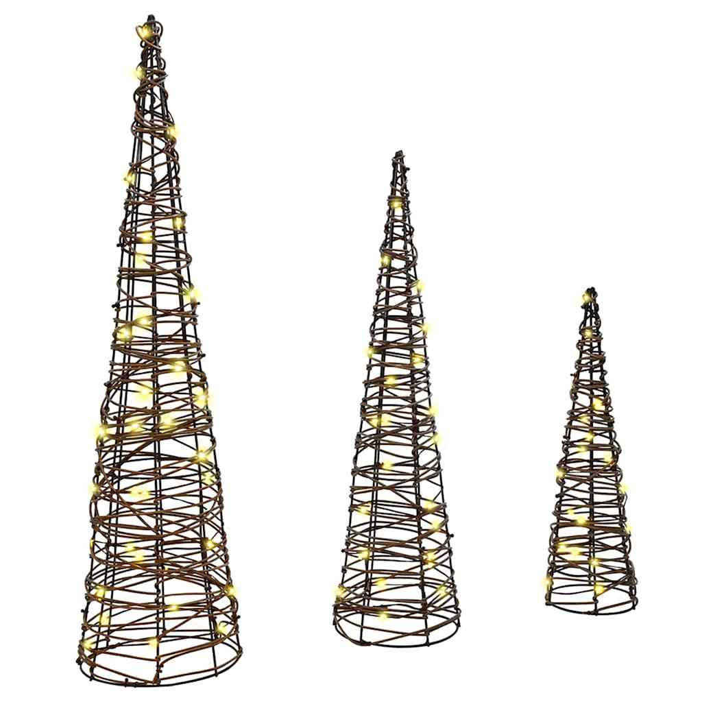 Vidaxl kerstboom met 90 led 3 pcs warmwit 20 x 20 x 80 cm rattan