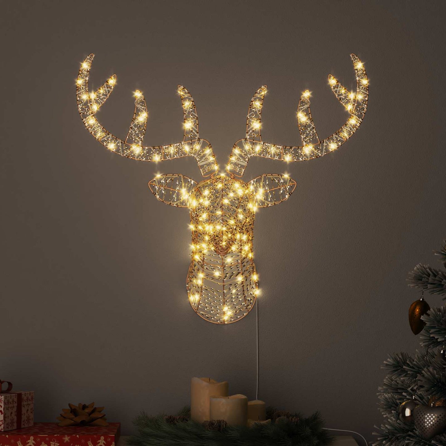 Slitta trainata da renne VidaXL con 140 LED bianco caldo 68 x 36,5 x 62,5 cm tappo